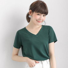 桔熊夏装简约打底衫纯色V领弹力短袖T恤上衣女大码AB6767图片