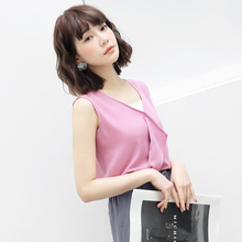 桔熊桔选夏装V领荷叶边垂感雪纺背心无袖上衣女大码AB6631图片