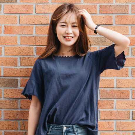 桔熊夏装韩版宽松球球流苏喇叭袖纯色上衣女大码AB6468商品大图