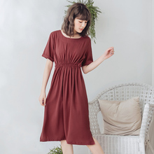 桔熊夏装纯色收腰松紧系带不易皱短袖连衣裙女大码DA5792图片