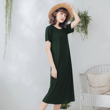 桔熊夏装纯色坑条柔软垂感宽松直筒连衣裙女大码DA5847图片