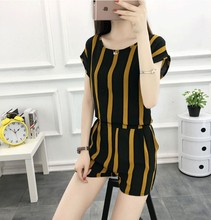 夏季小香风雪纺二件套女装大码时尚百搭休闲短袖上衣阔腿短裤套装