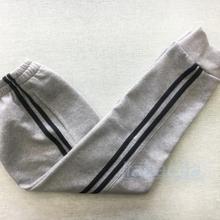春夏秋全棉灰色镶黑色藏青双杠条螺纹收口束脚纯棉休闲运动校裤