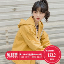 尔给连帽黄色初秋小清新外套女ulzzang2018新款矮个子原宿风短款图片