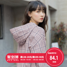 尔给2018新款衬衣粉色少女格子宽松韩版学生长袖连帽刺绣衬衫女图片