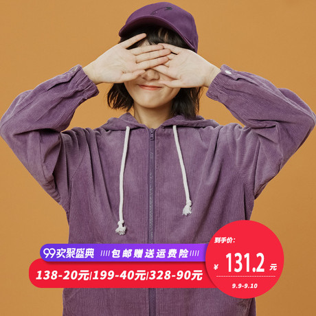尔给春秋学生宽松oversize外套女拉链原宿风紫色连帽2018新款韩版商品大图
