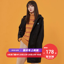 尔给秋冬毛呢外套女韩版连帽黑色森系2018流行大衣中长款新款学生图片