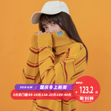 尔给高领条纹套头小清新毛衣女甜美2018新款秋冬宽松学生粗毛线图片