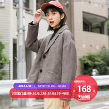尔给咖啡色格子冬季港风加棉厚外套女复古oversize原宿风长袖宽松图片