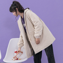 尔给连帽灯芯绒加绒冬季外套女加厚棉服女韩版宽松bf学生中长款图片