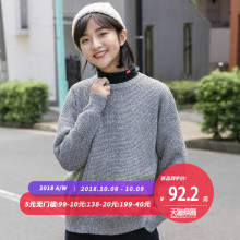 尔给冬季灰色古着圆领宽松学生毛衣外穿女加厚套头慵懒粗毛线韩版图片