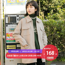 尔给小个子秋冬外套女韩版学生2018新款森系毛呢大衣拉链浅色方领图片