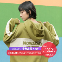 尔给冬季套头绿色带帽加绒卫衣2018新款女长袖拼色韩版潮学生宽松图片