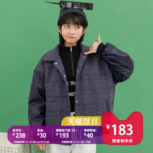 尔给冬季翻领原宿风拼接加棉休闲格子夹克外套女加厚学生森系新款图片