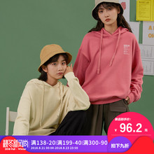 尔给杏色早秋连帽卫衣女韩版2018新款宽松套头字母印花长袖上衣图片