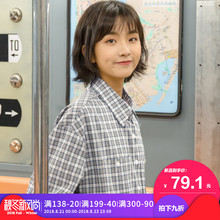尔给早秋格子衬衫女港味长袖2018新款韩版宽松方领秋季chic上衣图片