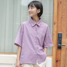 尔给慵懒风衬衫2018新款韩版学生宽松港风polo衫女可爱刺绣小清新图片