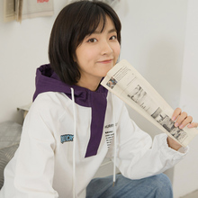 尔给秋季韩版2018新款宽松学生印花拼色连帽薄款白色小清新外套女图片