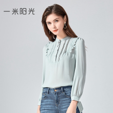 一米阳光雪纺衫衬衫女长袖新款女装上衣衫衣韩版百搭立领女士衬衣图片