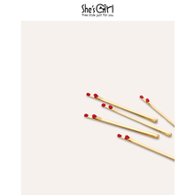 She 薪火童话 Girl茜子发饰 创意滴油合金火柴五件边夹发夹