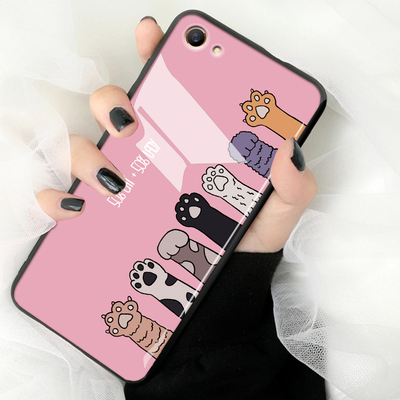 vivoy67手机壳可爱卡通猫咪vivo y66l钢化玻璃镜面y55a保护套防摔全包挂绳女款y71少女心vivi时尚y67a简约潮