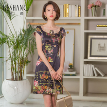 科尚夏季新品韩版时尚修身显瘦女中长款桑蚕丝花色连衣裙真丝图片