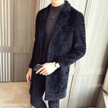 风衣帅气外套潮 中长款 修身 秋冬季英伦仿皮草水貂绒呢子大衣男韩版