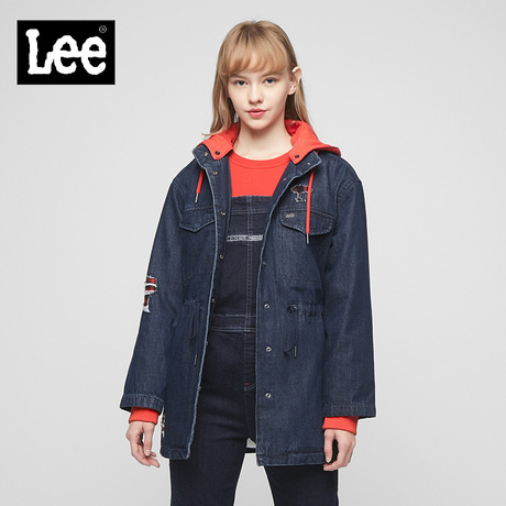 Lee女款 2018年秋季主线系列蓝色洗水连帽夹棉服L317123HH9JK商品大图