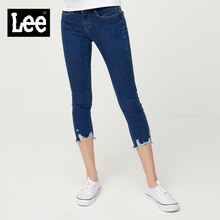 Lee女装 2018春夏新品蓝色七分牛仔裤LWN4186608AV图片