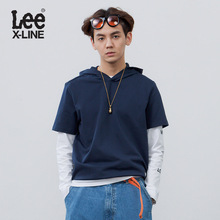 Lee男装 x-line连帽经典字母胶印套头男士短袖卫衣L319102SGB8D