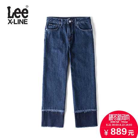 Lee女款 2018年秋季XLINE深蓝色毛边洗水九分牛仔裤L345633UM8UA商品大图