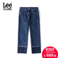 Lee女款 2018年秋季XLINE深蓝色毛边洗水九分牛仔裤L345633UM8UA图片