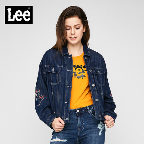 Lee女款2018年秋季深蓝色翻领牛仔夹克L317002BZ9QU商品大图