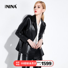 NINA2018秋冬新款海宁真皮皮衣女中长款修身机车皮夹克女装外套潮图片
