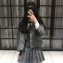 女秋 内搭白衬衫 外套 套装 百褶松紧腰短裙 复古港风chic学院风西装