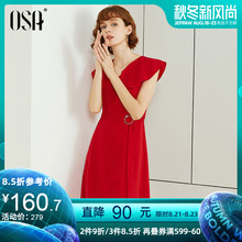 夏法式复古裙子女宽松无袖 桔梗裙 OSA欧莎红色雪纺连衣裙2019新款