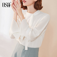 小衫 气质百搭 洋气长袖 雪纺衬衫 秋装 2019新款 OSA欧莎白色荷叶袖