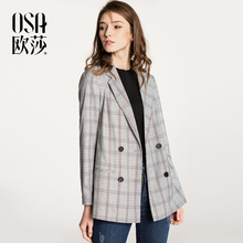 女装 外套A25005 复古格子OL风西装 新款 OSA欧莎2018春装