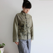 春秋款 女装 外套中国风民族风拈花黛青山水棉麻中式女装 新品 2014