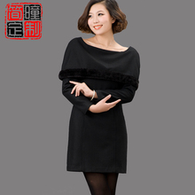简瞳高级定制女装秋冬2013新款名媛气质长袖黑色羊毛呢连衣裙L086