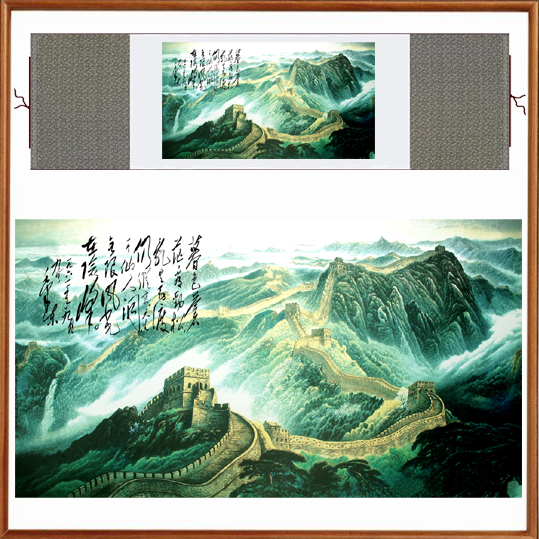 送礼佳品大堂画精品装饰挂画镜片山水画国画丝绸画长城
