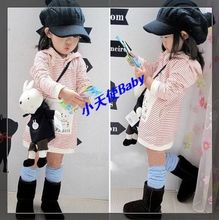 海边的小贝壳2013春秋款加长卫衣女童装红白条纹连帽卫衣裙子