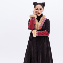 素萝 狐踪。贰 原创设计中国风女装冬灯芯绒棉袄拼接棉衣外套图片