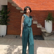 女连衣裤 复古高腰显瘦系带九分连体阔腿裤 2018新款 小衣橱管家夏装