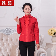 雅貂大码秋冬款妈妈装中老年无缝羽绒内胆女长袖轻薄羽绒服短款图片