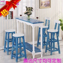 地中海新款组装酒吧咖啡厅阳台客厅隔断做旧复古家用实木吧台桌椅