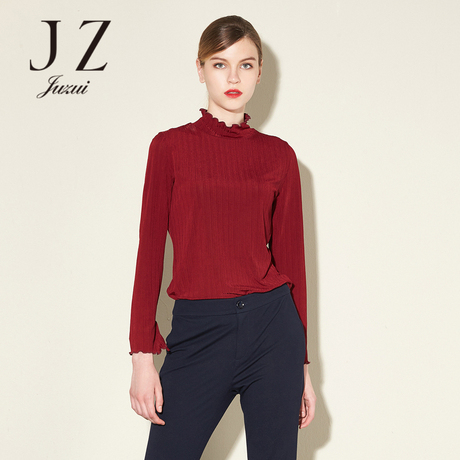 JUZUI/玖姿旗舰店女装2018春季新款纯色长袖修身上衣女商品大图