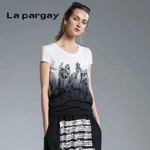 纳帕佳2017春新款 lapargay 印花渐变色短袖 毛衫 L421834E