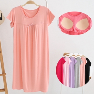 夏季莫代尔带胸垫睡裙舒适短袖睡衣薄宽松大码家居服