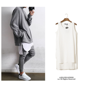 NFG高街17SS春夏素色加长开叉fog风棉麻kanye纯色打底背心